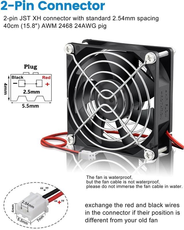 Alt view image 5 of 5 - GDSTIME 24V DC Waterproof Fan 80mm x 25mm IP67 2-Pin Dual Ball Bearing 2Pcs
