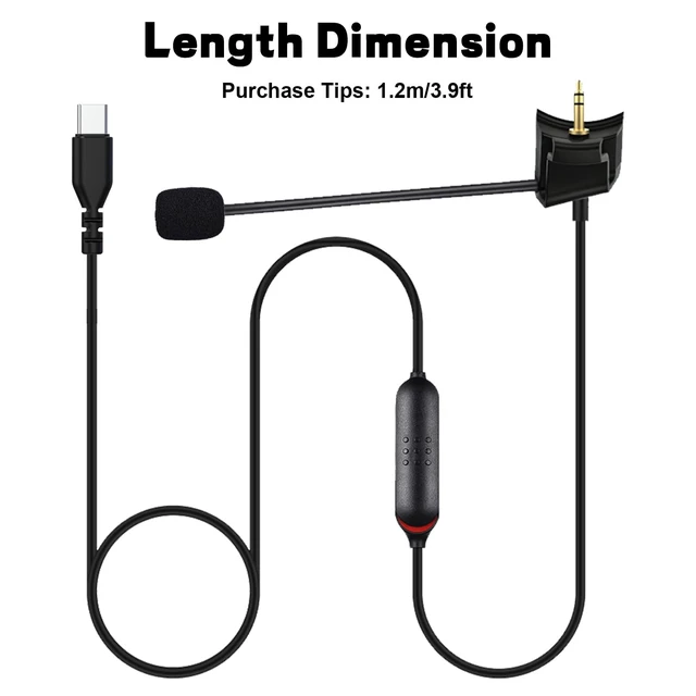 Alt view image 4 of 5 - Detachable Audio Cable Boom Microphone with Adjustable Mic and Mute Switch for Bose QC35 & QC35 II Headphones, USB C Gaming Headset Boom Mic Cable Cord with 360 Noise-Canceling Microphone for iPhon