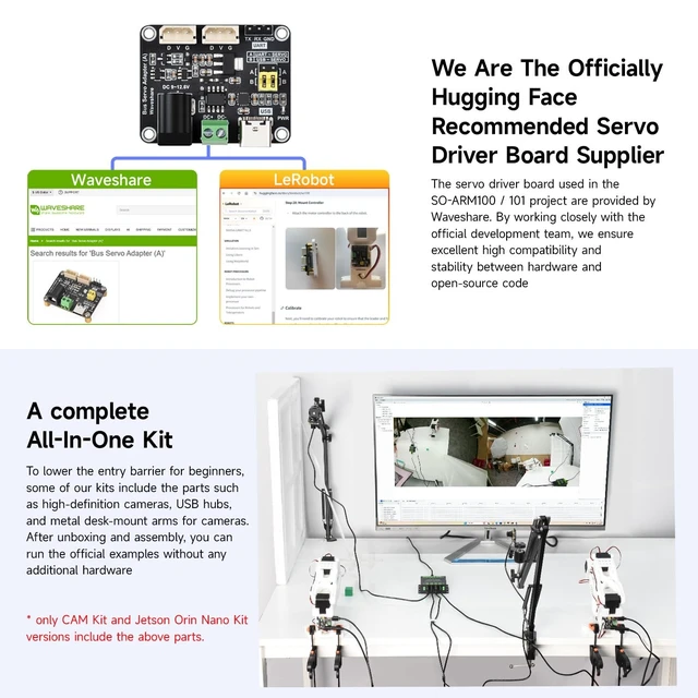 Alt view image 3 of 5 - KLAYERS SO-ARM101 SE Open-Source 6-Axis Robotic Arm, Native Support for Hugging Face LeRobot, High-Torque Bus Servo,NO 3D-Printed Parts