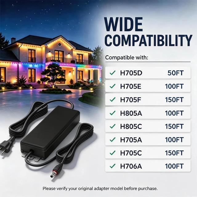 Alt view image 3 of 5 - 36V 2A Power Adapter for Govee Permanent Outdoor Lights 2