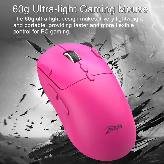 Alt view image 2 of 5 - zelotes Gaming Wireless Mouse, Bluetooth Rechargeable with 9 Programmable Buttons,Ultra-Light 60g, 24,000 DPI, BT/USB 2.4G / Type-C, Ergonomic Optical Mouse for Laptop, PC,Office and Gamers (Pi
