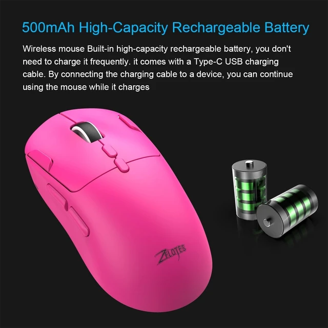 Alt view image 4 of 5 - zelotes Gaming Wireless Mouse, Bluetooth Rechargeable with 9 Programmable Buttons,Ultra-Light 60g, 24,000 DPI, BT/USB 2.4G / Type-C, Ergonomic Optical Mouse for Laptop, PC,Office and Gamers (Pi