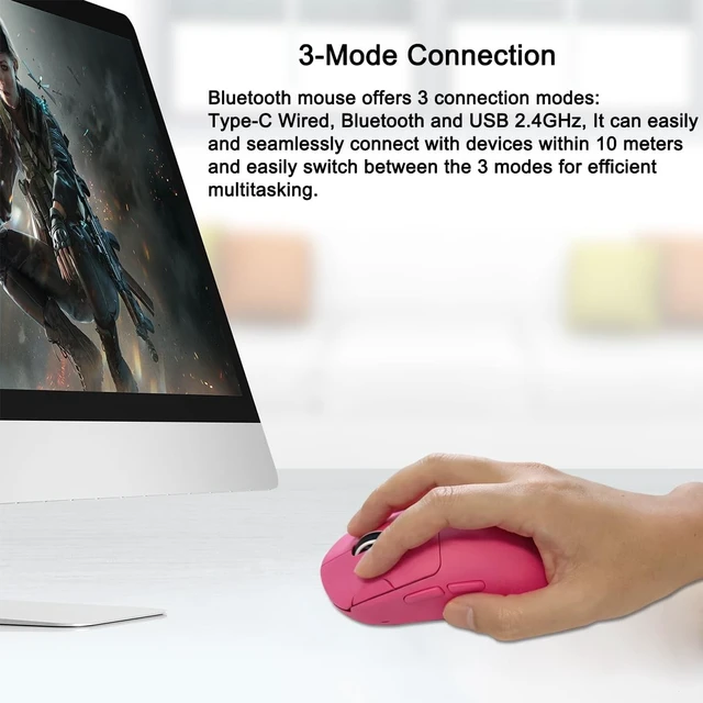 Alt view image 3 of 5 - zelotes Gaming Wireless Mouse, Bluetooth Rechargeable with 9 Programmable Buttons,Ultra-Light 60g, 24,000 DPI, BT/USB 2.4G / Type-C, Ergonomic Optical Mouse for Laptop, PC,Office and Gamers (Pi
