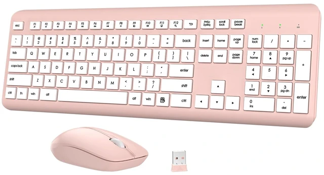 Main image of Wireless Keyboard and Mouse Combo, Full-Size Silent Ergonomic Keyboard and Optical Mouse, Long Battery Life, 2.4G Lag-Free Mice Keyboard for Computer,Mac,Laptop,PC,Windows(White Pink)
