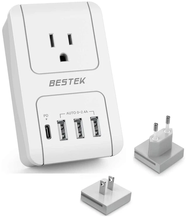 Main image of BESTEK International Travel Adapter with USB-C 30W, 3000W Travel Adapter for Hair Dryer, Curling Iron USB Travel Wall Charger with Worldwide Wall Plugs for US, EU, (Not a Converter)