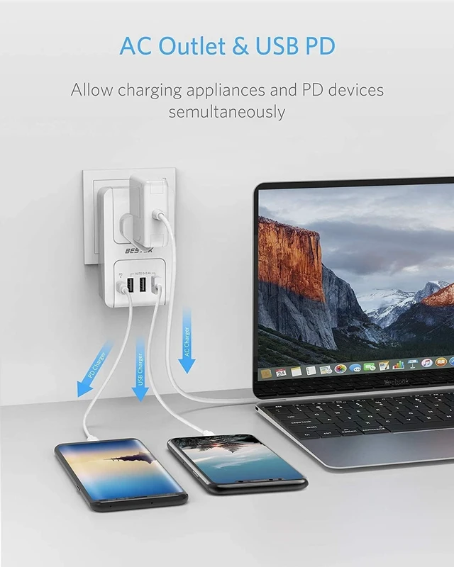 Alt view image 4 of 5 - BESTEK International Travel Adapter with USB-C 30W, 3000W Travel Adapter for Hair Dryer, Curling Iron USB Travel Wall Charger with Worldwide Wall Plugs for US, EU, (Not a Converter)
