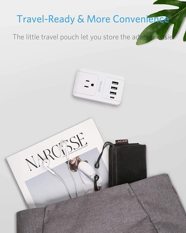 Alt view image 5 of 5 - BESTEK International Travel Adapter with USB-C 30W, 3000W Travel Adapter for Hair Dryer, Curling Iron USB Travel Wall Charger with Worldwide Wall Plugs for US, EU, (Not a Converter)