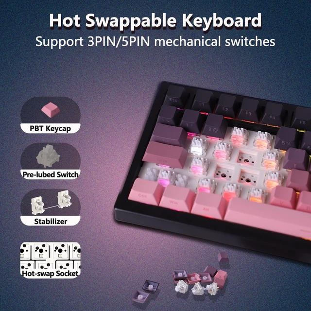 Alt view image 5 of 5 - Itigoitie 75% Wireless Gaming Mechanical Keyboard,TriMode 2.4G/USBC/BT5.3,8000mAh Hot Swappable Custom Keyboard,Linear Switch,Gasket Mounted,RGB Backlit,PBT Keycaps,CNC Knob for Mac/Win/Android