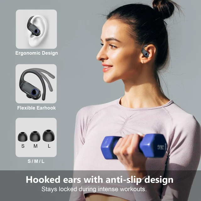 Alt view image 3 of 5 - Active Noise Cancelling Ear Buds Wireless Earbuds Dual Battery Display, Bluetooth Headphones with Deep Bass, IPX7 Waterproof, Ultra Light Comfort Wear, Sports Earphones for Running Workout Gym