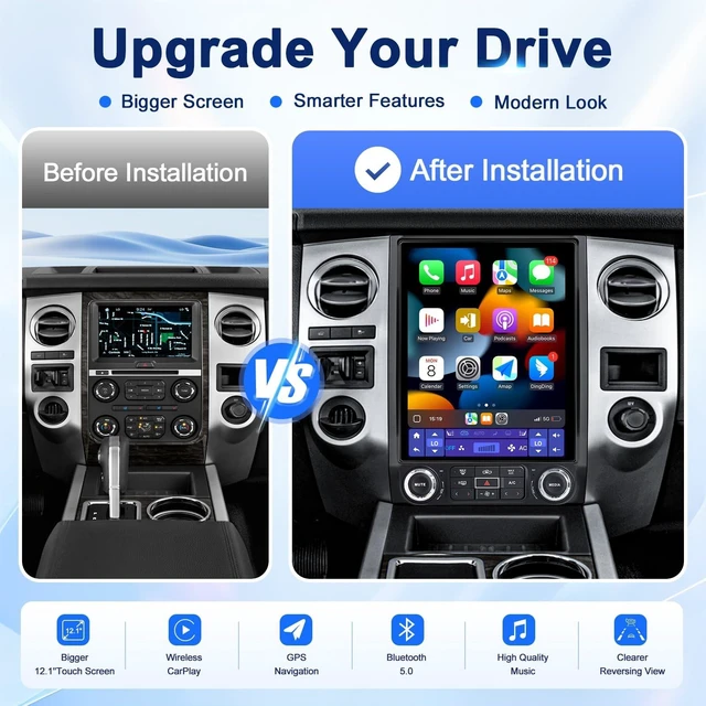Alt view image 2 of 5 - CIGKTSEIN Qualcomm Radio for Ford Expedition 2015 2016 2017, 8-Core 4+64GB Android Upgrade Stereo with 4G LTE Wireless Carplay Android Auto, 12.1'' T-Style Screen with GPS SWC AM/FM Backup Came