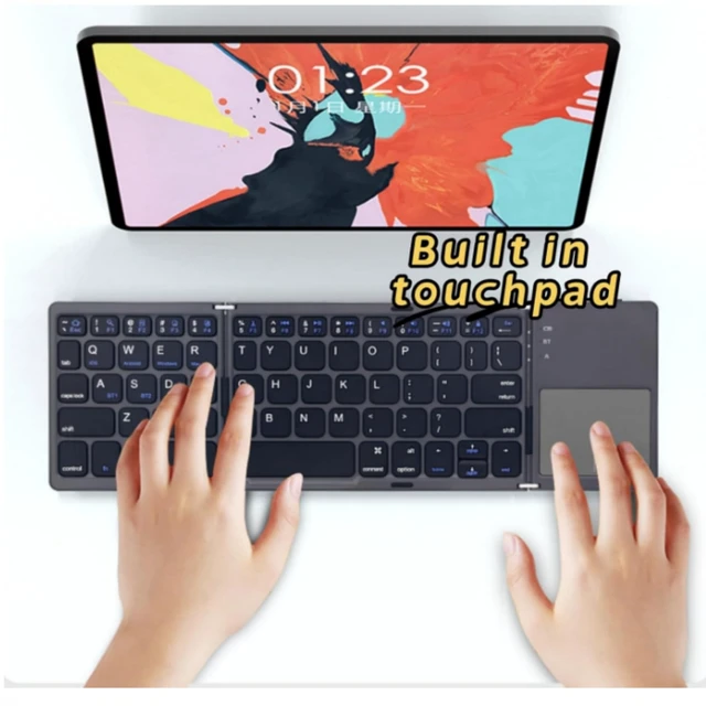 Alt view image 2 of 5 - Foldable Bluetooth Keyborad with Touchpad,Small Tri-Folding Travel Mini Compact Wireless Portable Keyboard for PC Laptop iPad Tablets Smartphone Universal Android Windows iOS, Sync Up to 3 Devi