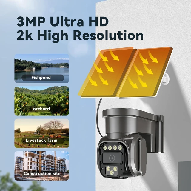 Alt view image 5 of 5 - 4G LTE Cellular Solar Security Camera, No WiFi AOV Solar Camera Wireless Outdoor, Dual Solar Panels, 360Live View, 2K Color Night Vision, PIR Motion Sensor, 24/7 Recording, 2 Way Talk, Built-in