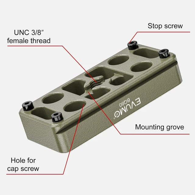 Alt view image 2 of 5 - EVUMO Arca Adapter Mount for BOG Saddle Clamp, 6061-T6 Aluminum Arca Adapter Plate for BOG Shooting Rest Head (Green)