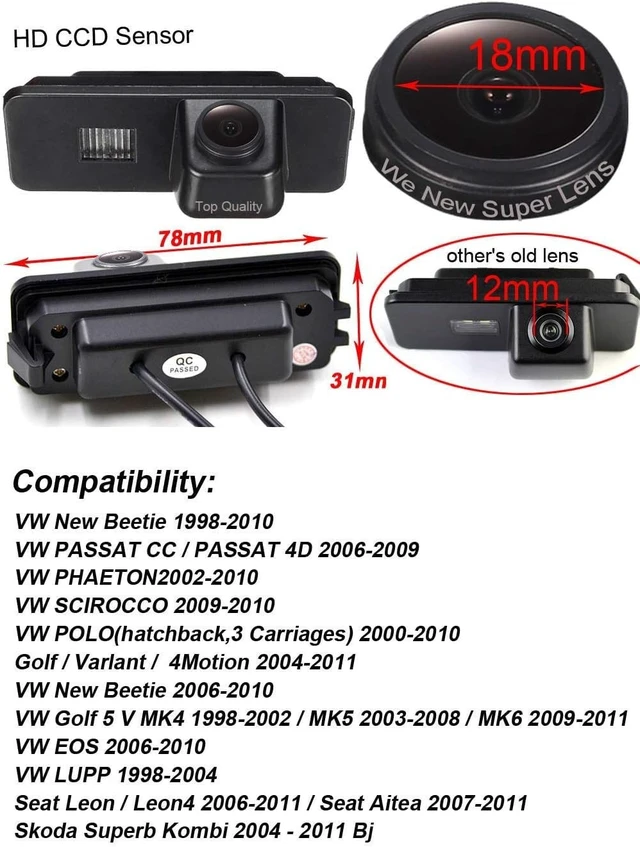 Alt view image 2 of 5 - Car Rear View License Plate Reversing Camera Backup Camera Replacement for VW Beetle Passat CC Polo Golf Scirocco Phaeton Seat Leon Skoda Superb Kombi LUPP