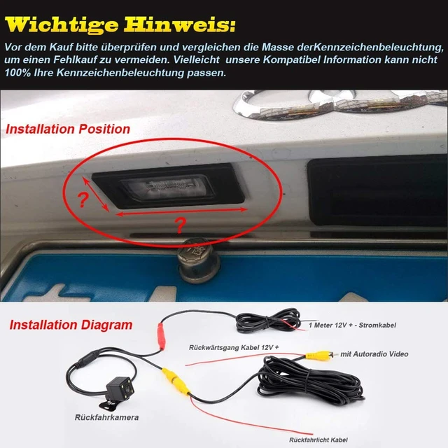 Alt view image 3 of 5 - Car Rear View License Plate Reversing Camera Backup Camera Replacement for VW Beetle Passat CC Polo Golf Scirocco Phaeton Seat Leon Skoda Superb Kombi LUPP