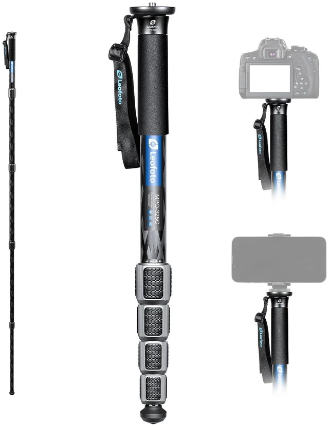 Main image of Leofoto MPQ-325C Monopod, Premium Carbon Fiber, Water-Resistant, 5 Leg Section, Convertible Mounting Stud, Wrist Strap (Black)