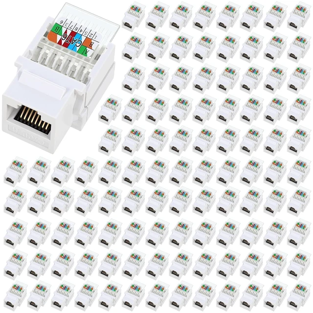 Main image of Tellegloww 120 Pack Cat6 Rj45 Keystone Jack Bulk 90 Degree Toolless Keystone Jack, Can Serve as Modular Coupler for Wall Plates Only, Not for Patch Panel, White