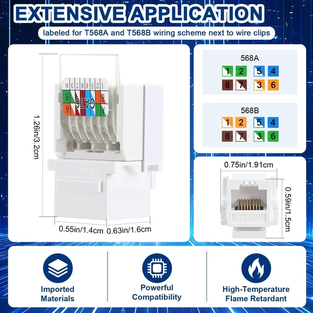 Alt view image 2 of 5 - Tellegloww 120 Pack Cat6 Rj45 Keystone Jack Bulk 90 Degree Toolless Keystone Jack, Can Serve as Modular Coupler for Wall Plates Only, Not for Patch Panel, White