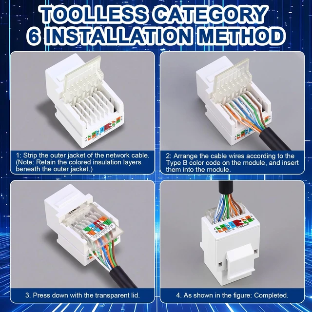 Alt view image 3 of 5 - Tellegloww 120 Pack Cat6 Rj45 Keystone Jack Bulk 90 Degree Toolless Keystone Jack, Can Serve as Modular Coupler for Wall Plates Only, Not for Patch Panel, White