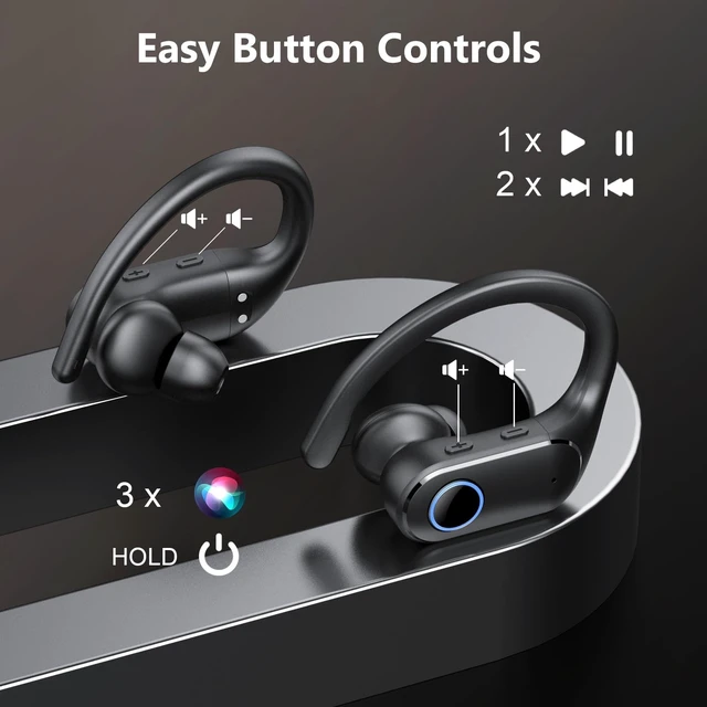 Alt view image 2 of 5 - Active Noise Cancelling Ear Buds Wireless Earbuds Dual Battery Display, Bluetooth Headphones with Deep Bass, IPX7 Waterproof, Ultra Light Comfort Wear, Sports Earphones for Running Workout Gym
