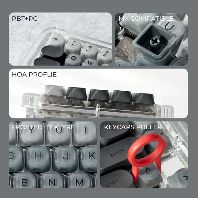 Alt view image 5 of 5 - OHY PBT Keycaps, XVX Grey Jelly HOA Profile Key Cap, 132Key Cute Custom Keycaps for Mechanical Keyboards with Cherry/Gateron MX Switches^^ Fog Grey(ONLY KEYCAPS)