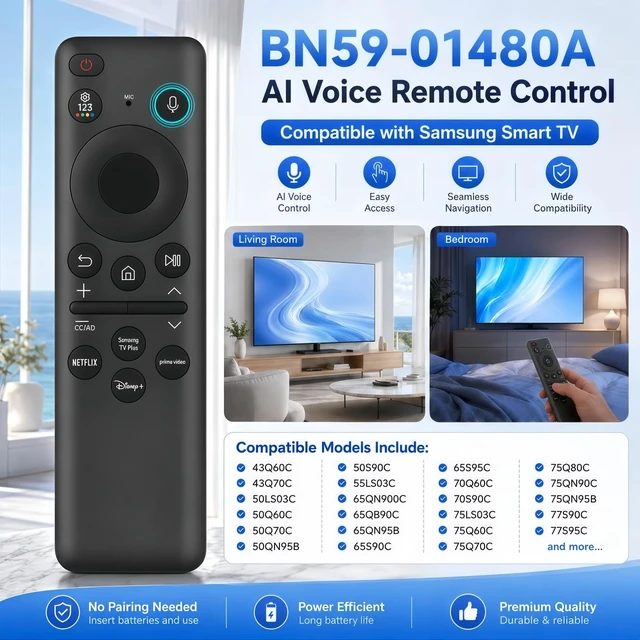 Alt view image 2 of 5 - BN59-01480A TM2360E Solar Voice Remote Control Replacement for Samsung Smart TV, AI Bluetooth Remote with USB-C Charging, Compatible with 2023-2026 Neo QLED, OLED, Frame, Crystal UHD, QLED 4K 8K