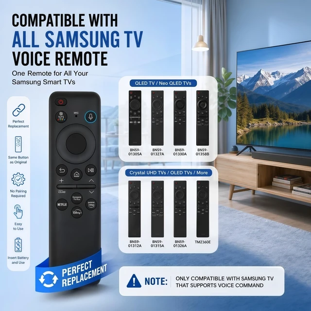 Alt view image 4 of 5 - BN59-01480A TM2360E Solar Voice Remote Control Replacement for Samsung Smart TV, AI Bluetooth Remote with USB-C Charging, Compatible with 2023-2026 Neo QLED, OLED, Frame, Crystal UHD, QLED 4K 8K