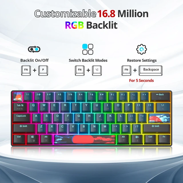 Alt view image 4 of 5 - Vumilstek 60% Mechanical Keyboard Wired Linear Red Switch RGB Backlight