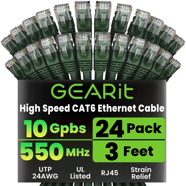 Main image of GEARit Cat6 Patch Cables Cat 6 Ethernet Cable 3 ft 24-Pack Green