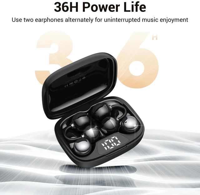 Alt view image 4 of 5 - FADCAMELOS 2-in-1 Wireless Earbuds Set, Open-Ear Clip & Mini Sleep Headphones, 36H Battery, Bass Sound, Ultra Comfortable, IPX5 Waterproof, Stylish for Work/Sport/Sleep
