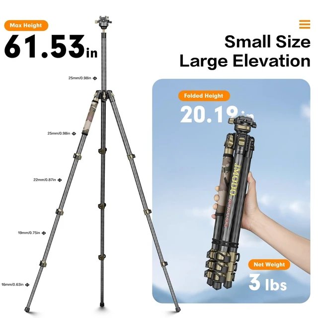 Alt view image 2 of 5 - MD-25C Carbon Fiber Shooting Tripod, 61" Camera Tripod Bowl Head