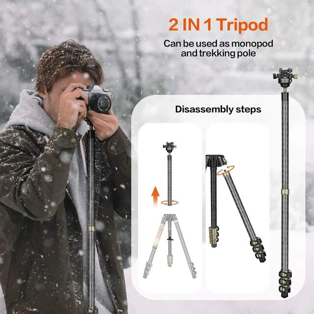 Alt view image 3 of 5 - MD-25C Carbon Fiber Shooting Tripod, 61" Camera Tripod Bowl Head