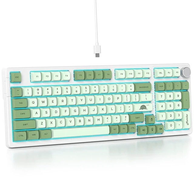 Main image of iRoboosta Wired Mechanical Keyboard Green, 98 Keys Creamy Gaming Keyboard with Number Pad, RGB Backlit, Volume Knob Hot Swappable Computer Keyboards for Laptop PC (S98 Matcha)