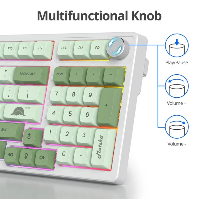 Alt view image 3 of 5 - iRoboosta Wired Mechanical Keyboard Green, 98 Keys Creamy Gaming Keyboard with Number Pad, RGB Backlit, Volume Knob Hot Swappable Computer Keyboards for Laptop PC (S98 Matcha)