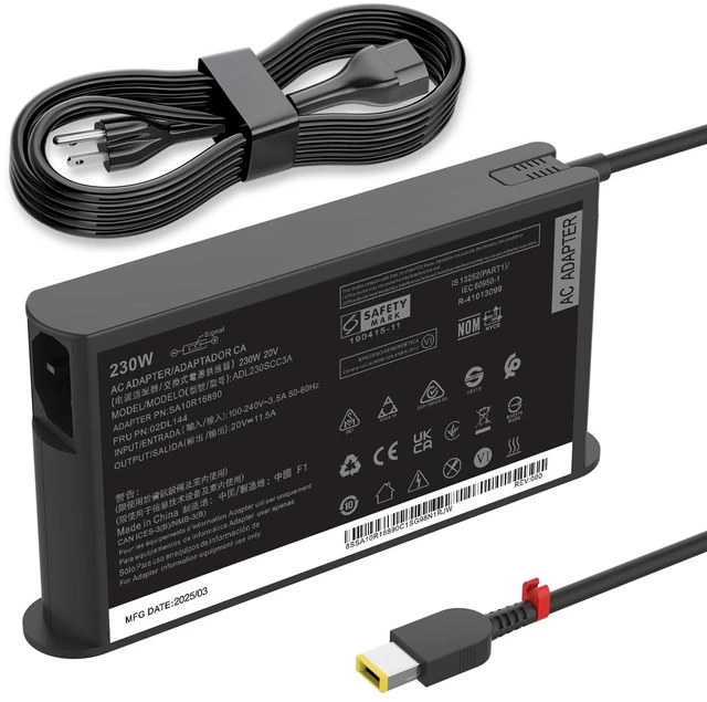 Main image of 230W 20V 11.5A AC Adapter Fit for Lenovo Laptop Charger; Legion 5 7 5P C7 S7 Y540 Y545 Y730 Y740 Y900 Y910 Y920 Y7000 Thinkpad P1 P51 P52 P53 P70 P71 P72 P73 ADL230NDC3A 01FR044 01FR046 Power Sup
