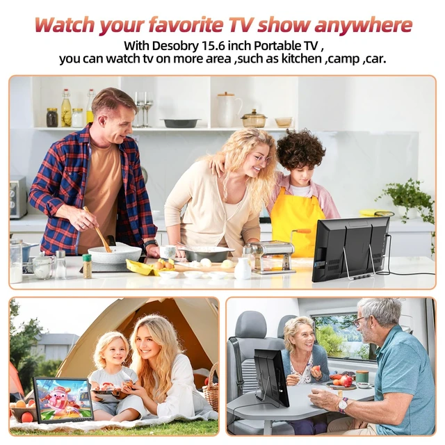 Alt view image 5 of 5 - Desobry 15.6-Inch Portable TV, Small TV with 1080P ATSC Tuner, 3000mAh