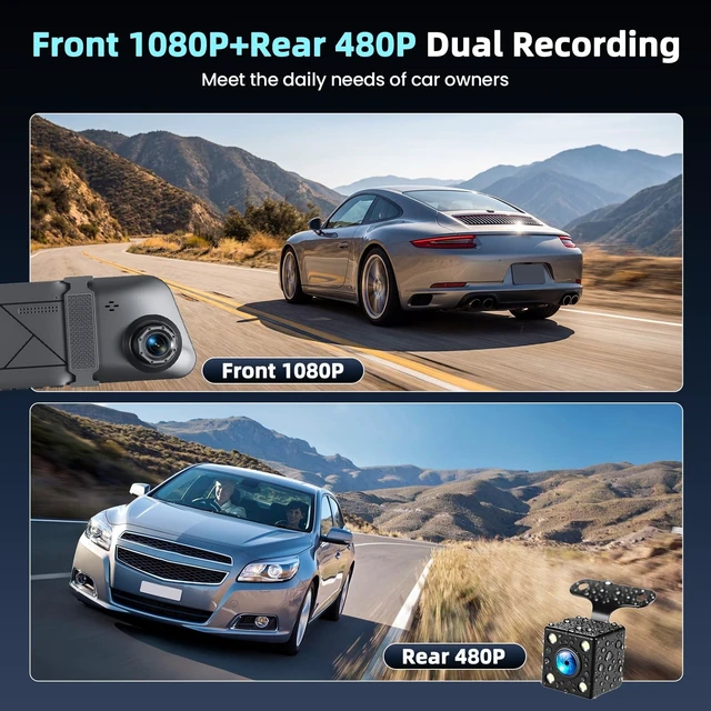 Alt view image 4 of 5 - 4.5 Inch Mirror Dash Cam Front and Rear, 1080P Rear View Mirror Backup Camera for Cars, Dual Lens Dashcam Mirror with Loop Recording, 150 Wide Angle, Parking Assistance, Night Vision