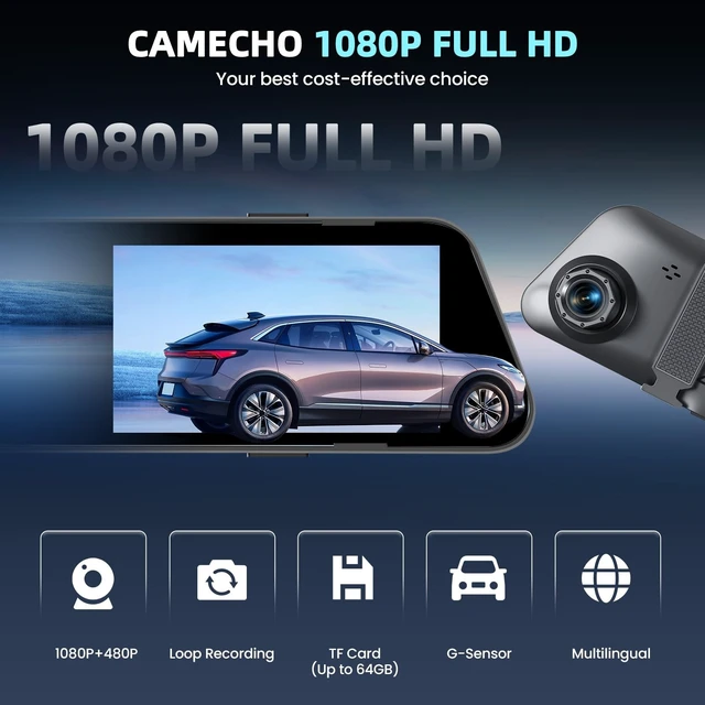Alt view image 2 of 5 - 4.5 Inch Mirror Dash Cam Front and Rear, 1080P Rear View Mirror Backup Camera for Cars, Dual Lens Dashcam Mirror with Loop Recording, 150 Wide Angle, Parking Assistance, Night Vision