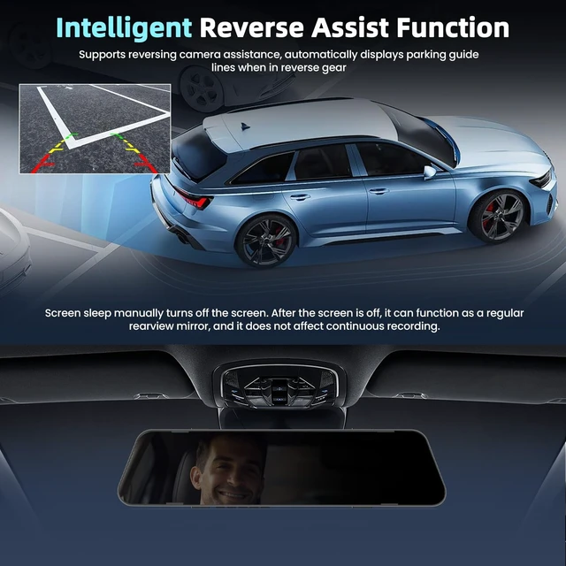 Alt view image 5 of 5 - 4.5 Inch Mirror Dash Cam Front and Rear, 1080P Rear View Mirror Backup Camera for Cars, Dual Lens Dashcam Mirror with Loop Recording, 150 Wide Angle, Parking Assistance, Night Vision