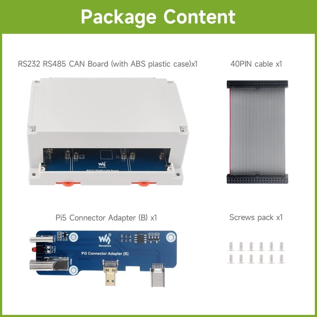 Alt view image 2 of 5 - Waveshare Isolated RS232 / RS485 / CAN/CAN FD Expansion Board, Compatible with Raspberry Pi 5/ 4B, expands 2X RS485 + 1x RS232+ 1x CAN FD + 1x CAN, Extending NVME, ETH, USB, and 4G/5G, etc