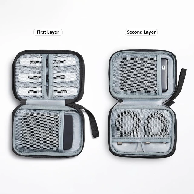 Alt view image 4 of 5 - External Hard Drive Carring Case, Dual-Layer Waterproof Shockproof Oxford Storage Bag for Travel & Office Organizing HDD/USB/Cables, Fits 2.5 Inch HDD, Black