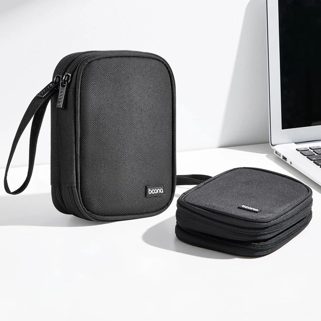 Alt view image 2 of 5 - External Hard Drive Carring Case, Dual-Layer Waterproof Shockproof Oxford Storage Bag for Travel & Office Organizing HDD/USB/Cables, Fits 2.5 Inch HDD, Black