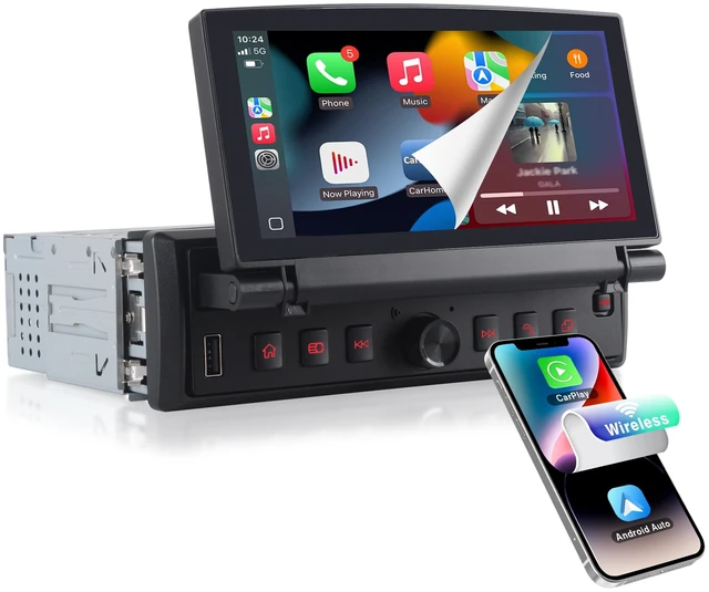 Main image of Single DIN Flip Out Car Stereo Wireless CarPlay & Android Auto