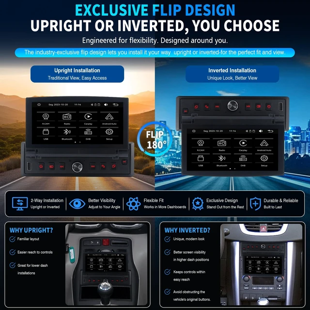 Alt view image 3 of 5 - Single DIN Flip Out Car Stereo Wireless CarPlay & Android Auto