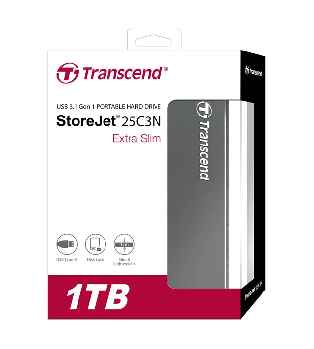 Alt view image 2 of 5 - Transcend 1TB StoreJet 25C3N Portable HDD, Sleek Aluminum Case, Type-A