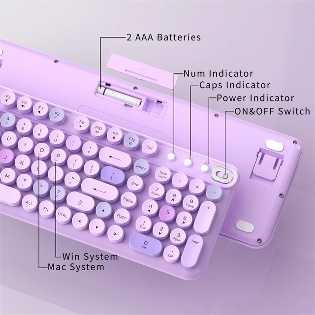 Alt view image 3 of 5 - Links9+ Wireless Keyboard and Mouse Combo, Full Sized (Purple Colorful)