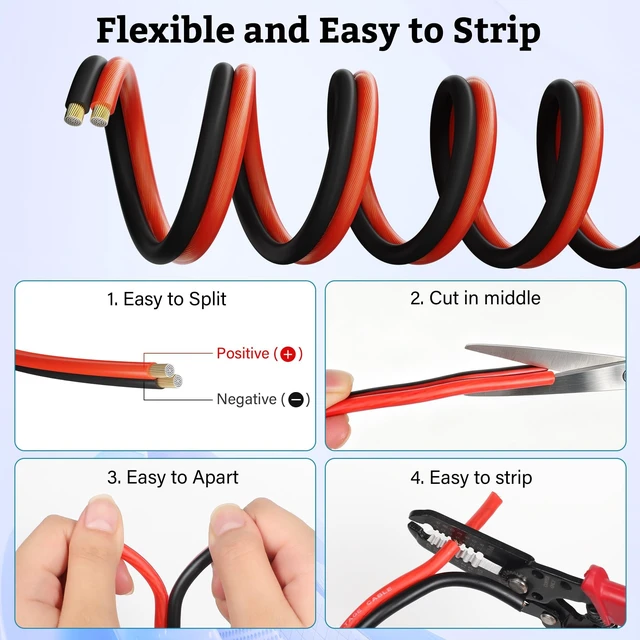 Alt view image 4 of 5 - 8 Gauge Wire 2 Conductors 30 FT, CCA Red Black Electrical 12V/24V DC Wire