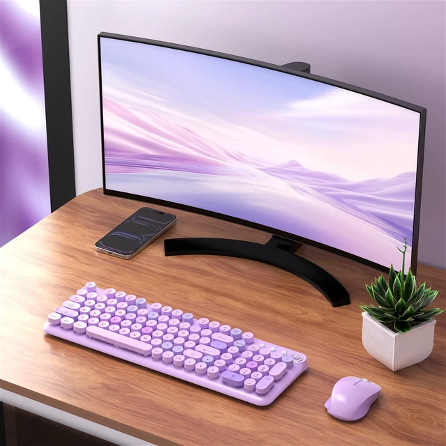 Alt view image 2 of 5 - Links9+ Wireless Keyboard and Mouse Combo, Full Sized (Purple Colorful)