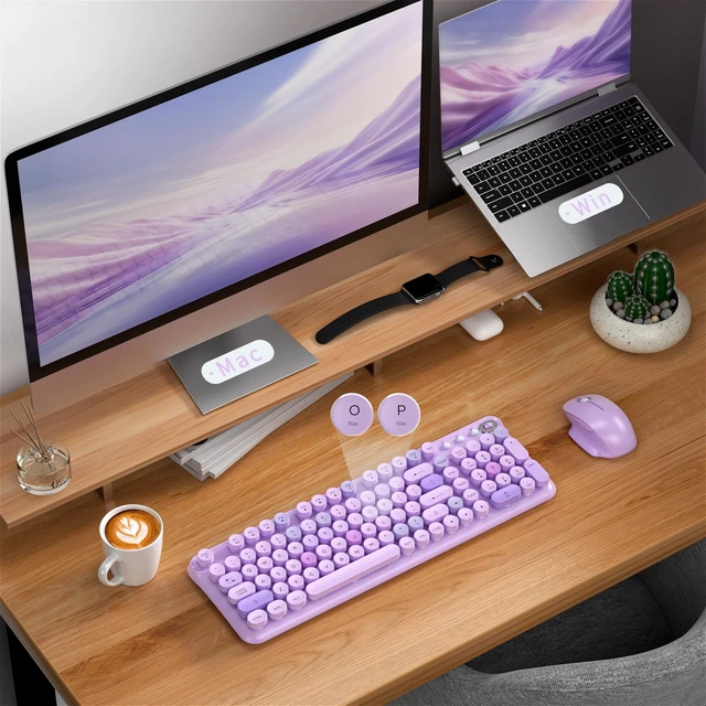 Alt view image 4 of 5 - Links9+ Wireless Keyboard and Mouse Combo, Full Sized (Purple Colorful)