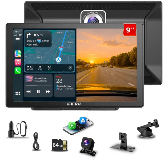 Main image of CarPlay Screen for Car with Backup Camera, 9 inch 2K Dash Cam with 64G Card